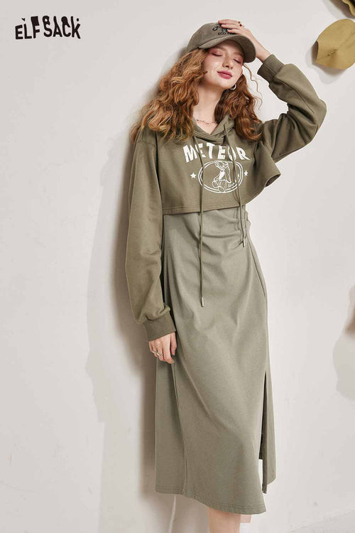 ELFSACK 2 Piece Hooded Sweatshirt Dress Athletic Leisure Set