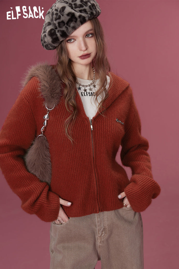ELFSACK 2000s Zip Up Sweaters Women Retro Luxury Designer Knitwears