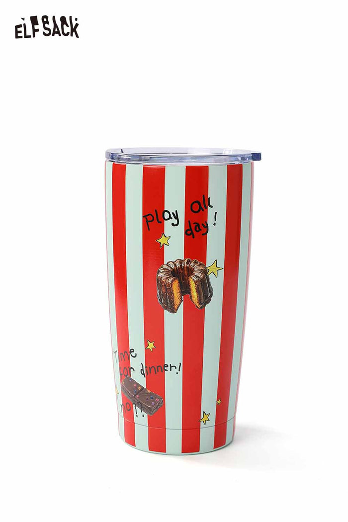 ELFSACK 304 Stainless Steel Striped Bear Print Playful Drink Cup