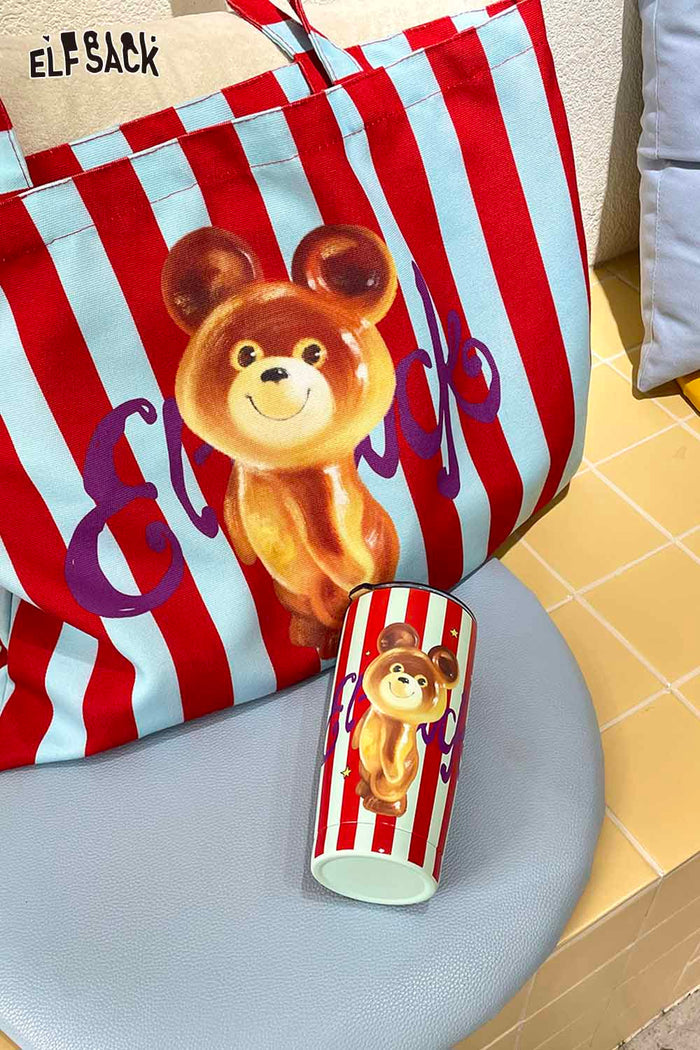 ELFSACK 304 Stainless Steel Striped Bear Print Playful Drink Cup