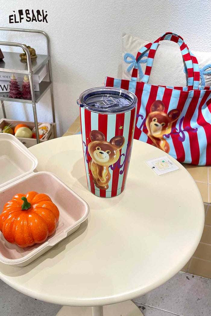 ELFSACK 304 Stainless Steel Striped Bear Print Playful Drink Cup