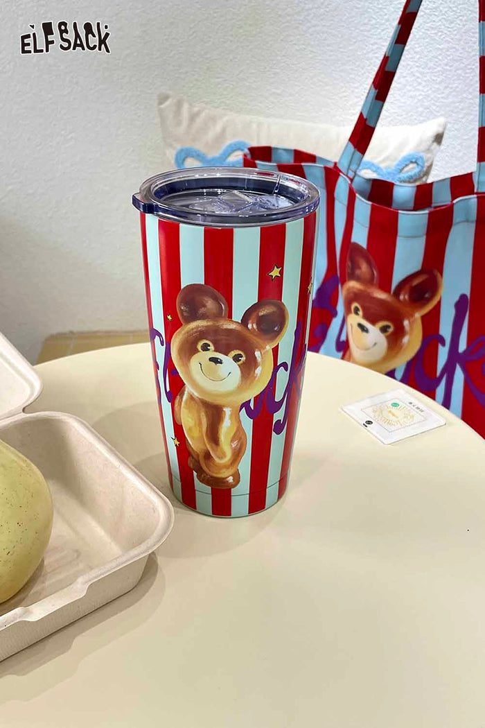 ELFSACK 304 Stainless Steel Striped Bear Print Playful Drink Cup