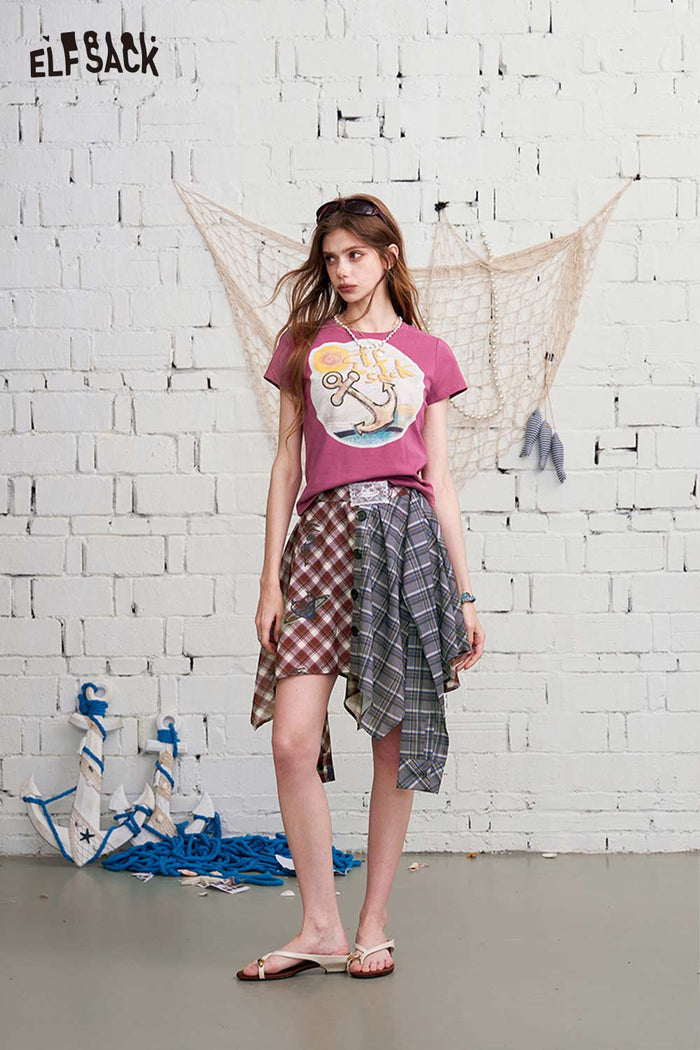 ELFSACK Anchor Print Fitted Cropped Baby Tee