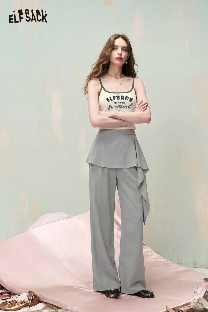 ELFSACK Asymmetric Layered Skirt Overlay Pants