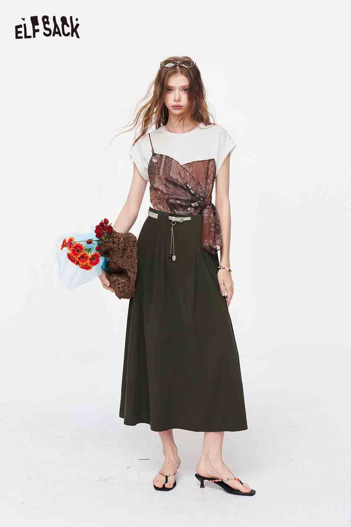 ELFSACK Bandana Patchwork Fake Two-Piece Tee