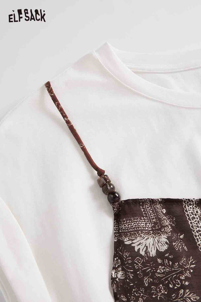 ELFSACK Bandana Patchwork Fake Two-Piece Tee
