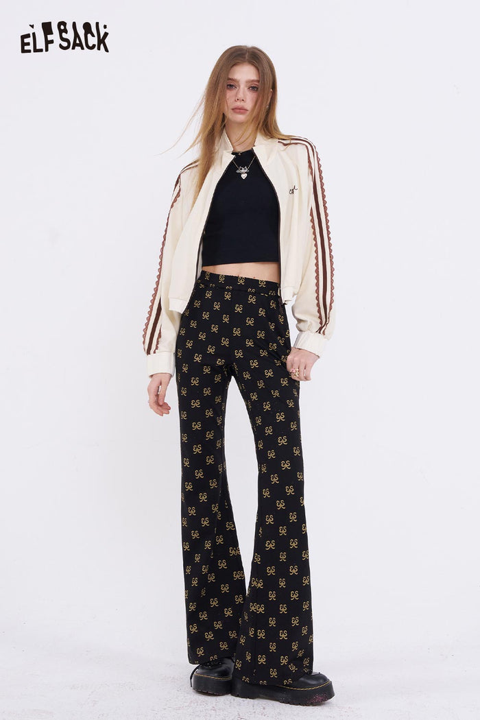 ELFSACK Black Flare Pants with All-over Print