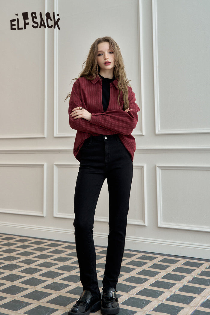 ELFSACK Black high waisted casual pants, versatile leggings
