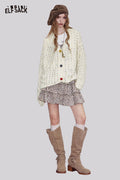 ELFSACK Blended Chunky V-Neckline Yarn Open Front Cardigan