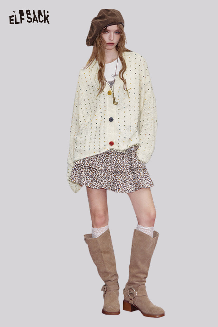 ELFSACK Blended Chunky V-Neckline Yarn Open Front Cardigan