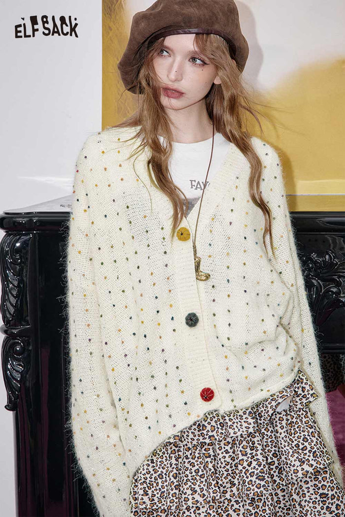 ELFSACK Blended Chunky V-Neckline Yarn Open Front Cardigan