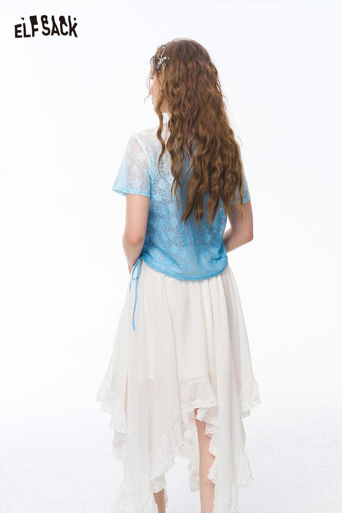 ELFSACK Blue Gradient Lace Mermaid Graphic Top