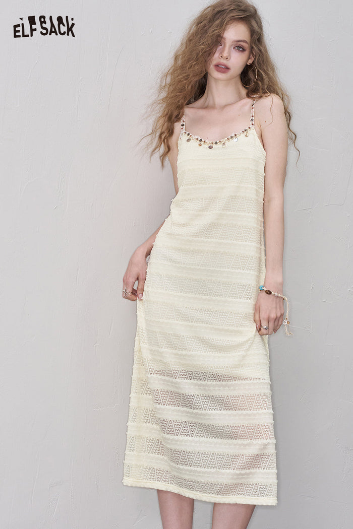 ELFSACK Boho Shell Detail Knit Maxi Dress