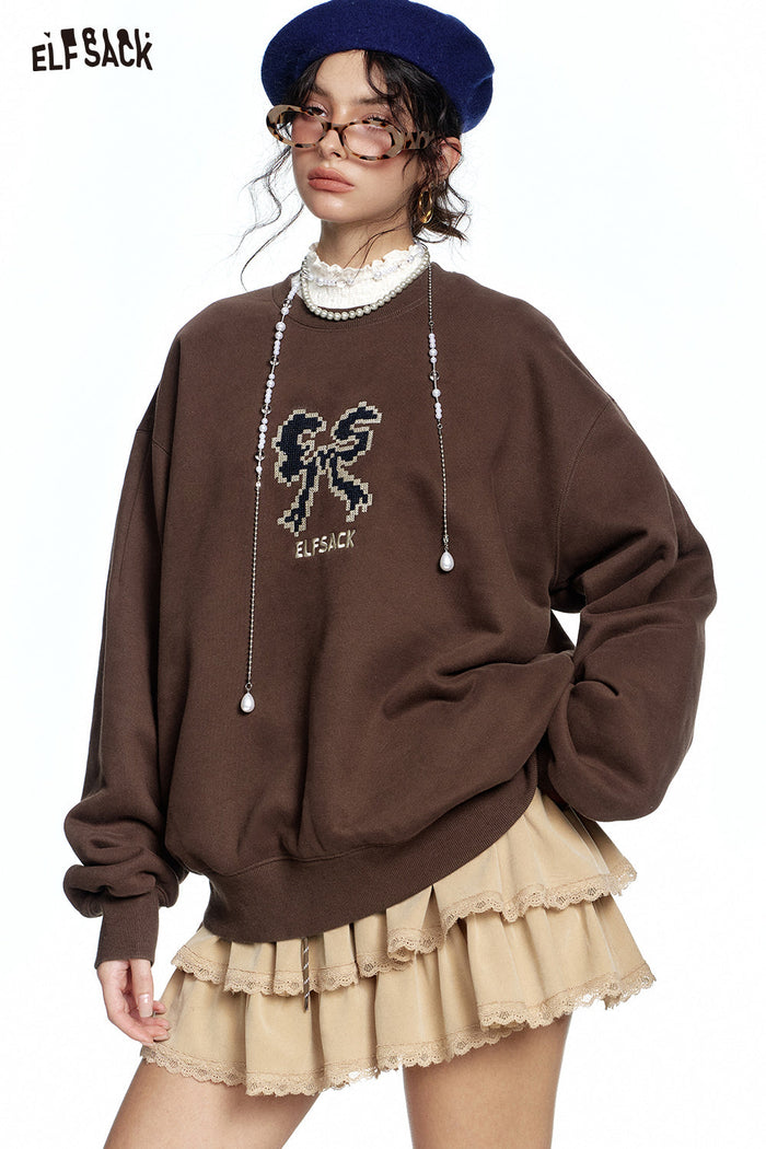ELFSACK Bow print with velvet sweatshirt