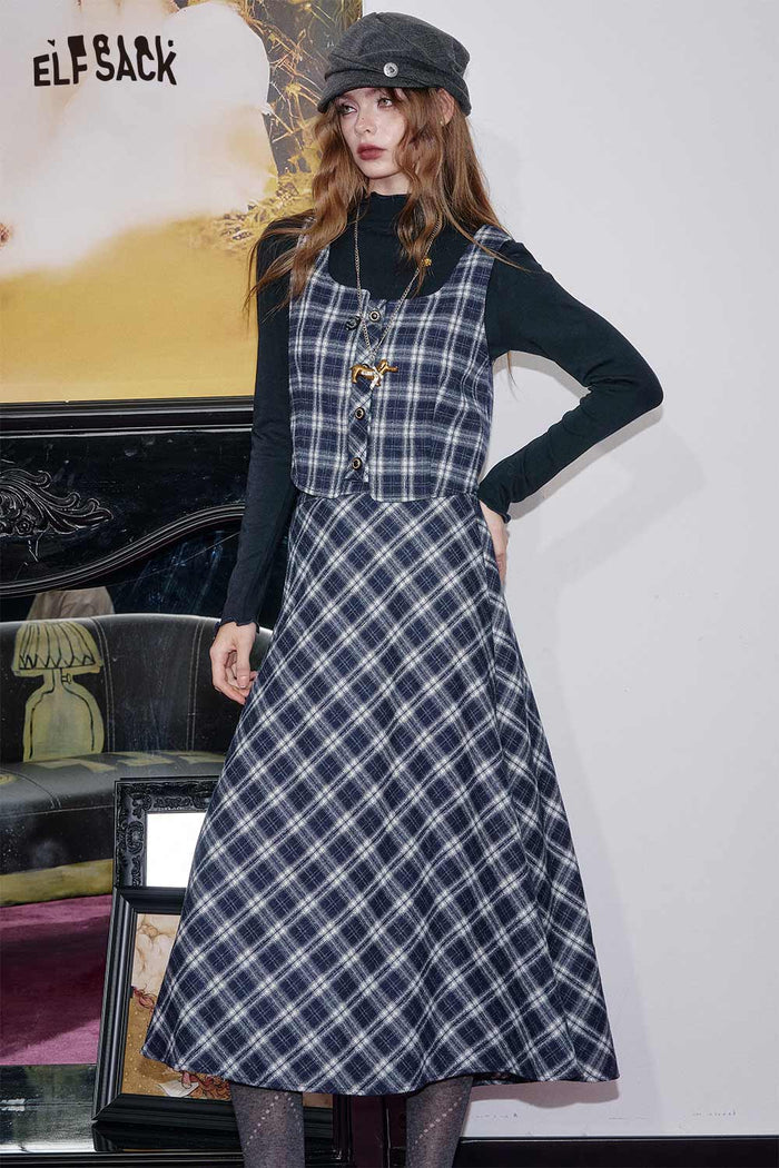 ELFSACK Breathable Cotton Blend Plaid 3-Piece Set A-Line Skirt