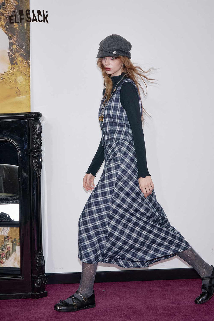 ELFSACK Breathable Cotton Blend Plaid 3-Piece Set A-Line Skirt