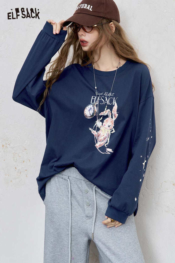ELFSACK Breathable Cotton Jersey Tee Allover Star Pattern Relaxed Silhouette