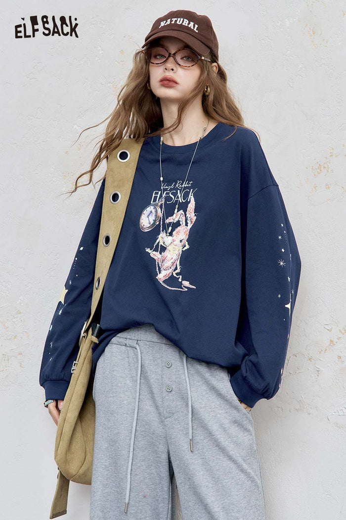 ELFSACK Breathable Cotton Jersey Tee Allover Star Pattern Relaxed Silhouette