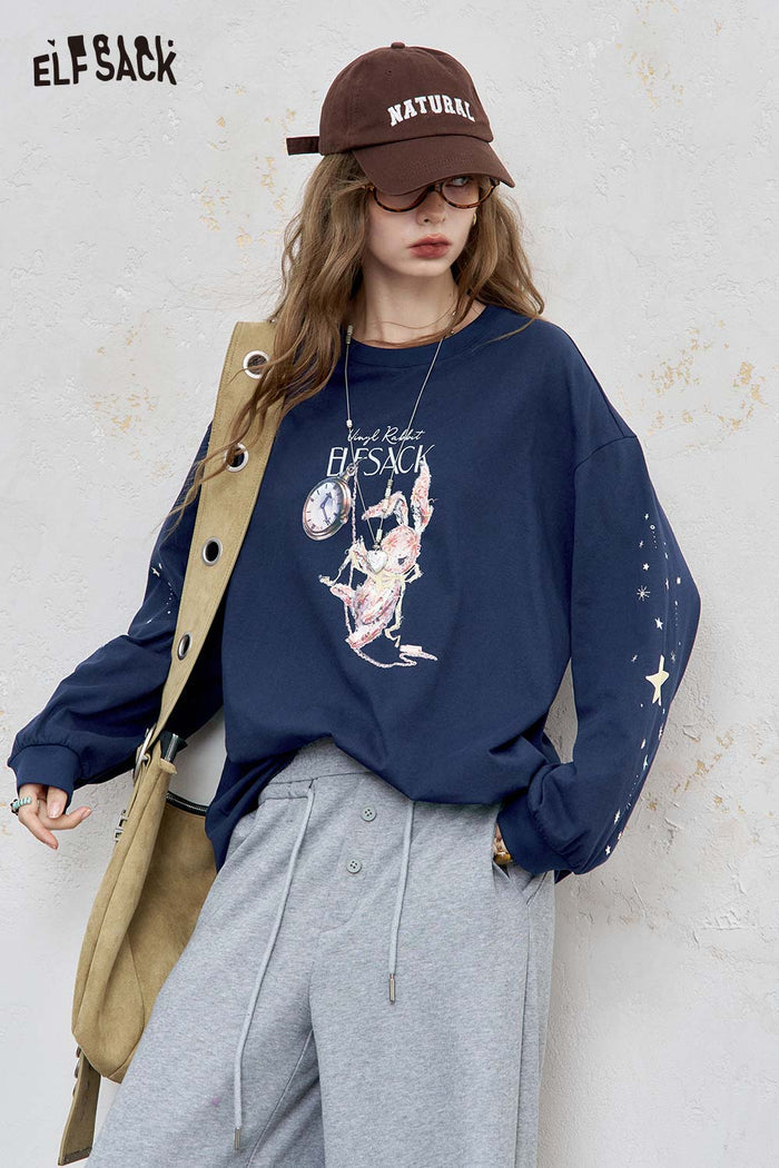 ELFSACK Breathable Cotton Jersey Tee Allover Star Pattern Relaxed Silhouette