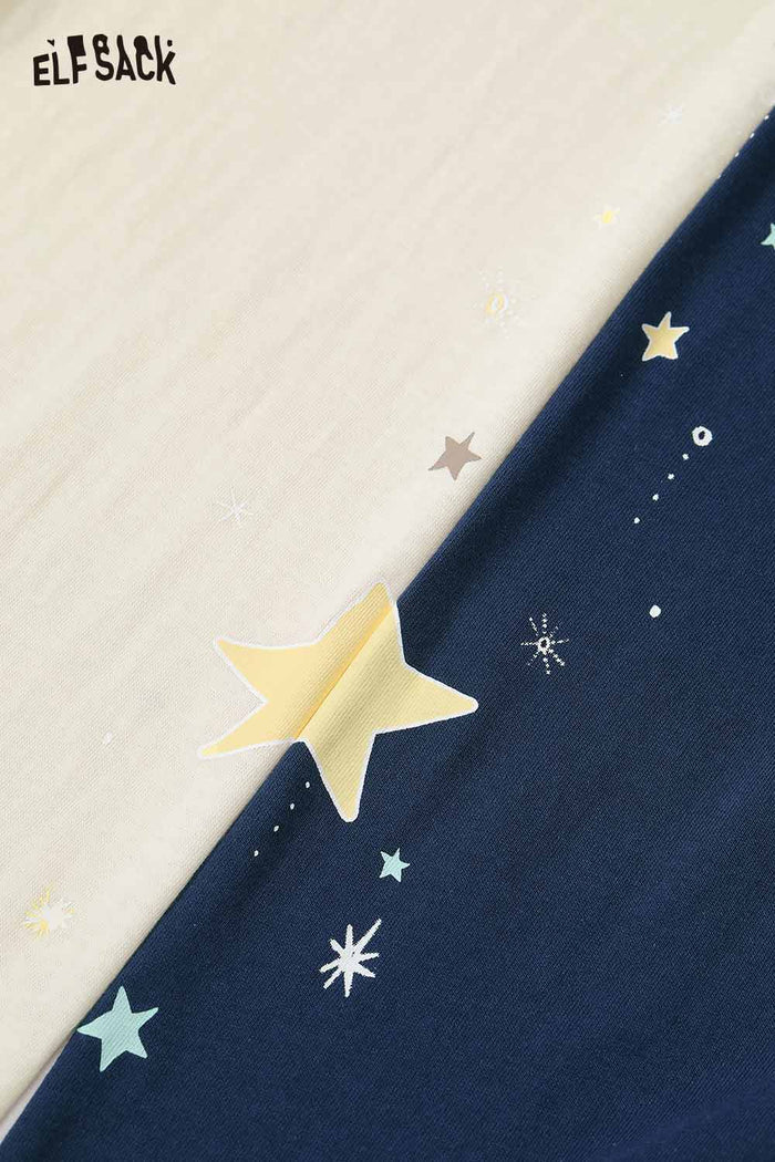 ELFSACK Breathable Cotton Jersey Tee Allover Star Pattern Relaxed Silhouette