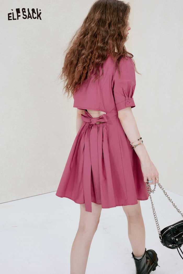 ELFSACK Breathable Cutout Petite Preppy Dress
