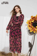 ELFSACK Breathable Floral Long Sleeve Loose Slit Maxi Dress