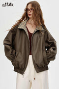 ELFSACK Breathable Loose Elastic Lace Graphic Print Checkered Jacket