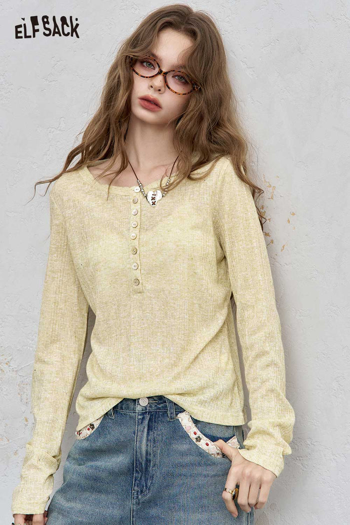 ELFSACK Brushed Jersey Fitted Round Neck Long Sleeve Baselayer