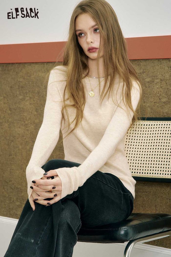 ELFSACK Brushed Jersey Minimalist Design Essential Layer Slim Fit Top