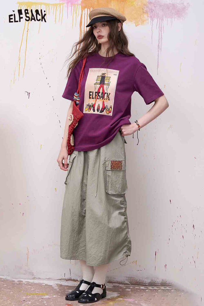 ELFSACK Cargo Midi Skirt with Patch Detail