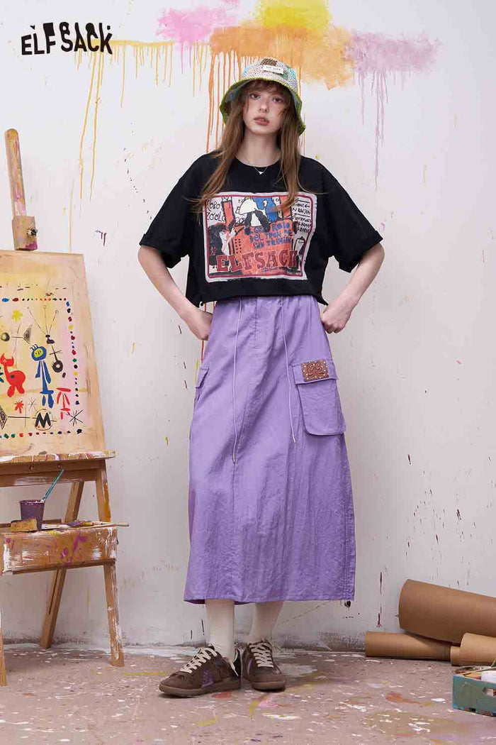 ELFSACK Cargo Midi Skirt with Patch Detail