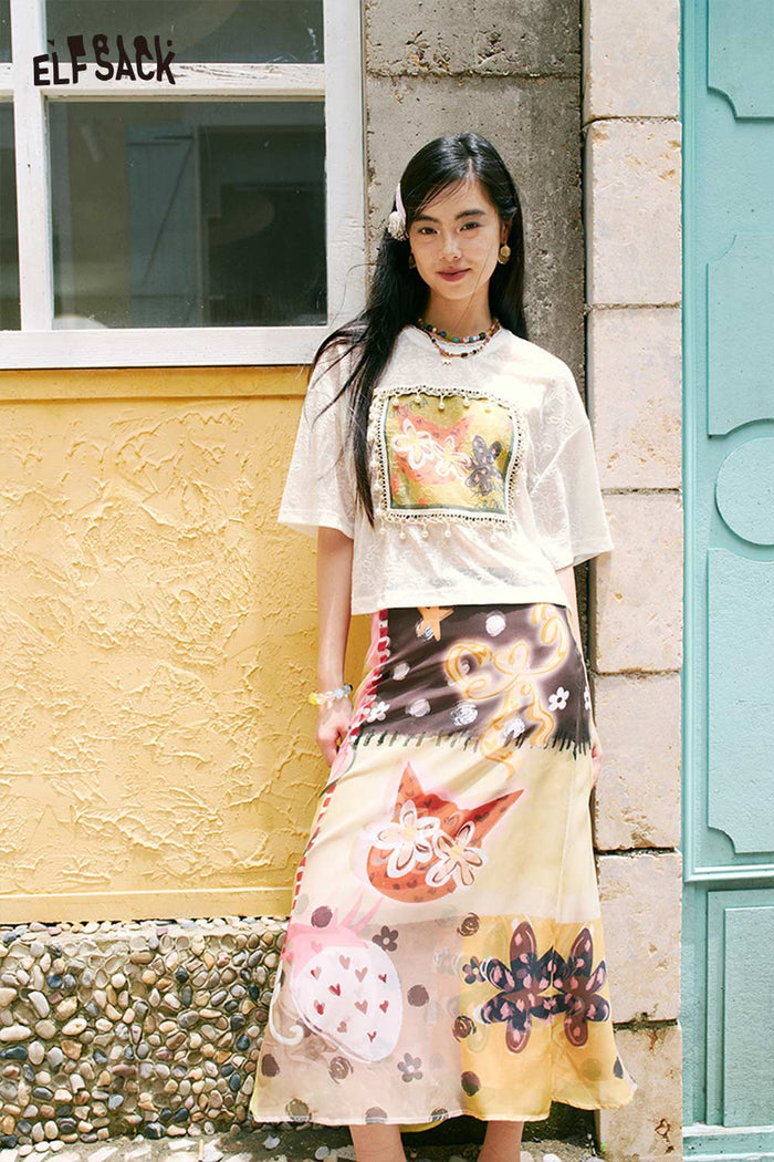 ELFSACK Cartoon Cat Print Regular Tee