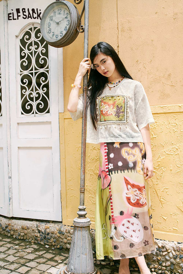 ELFSACK Cartoon Cat Print Regular Tee