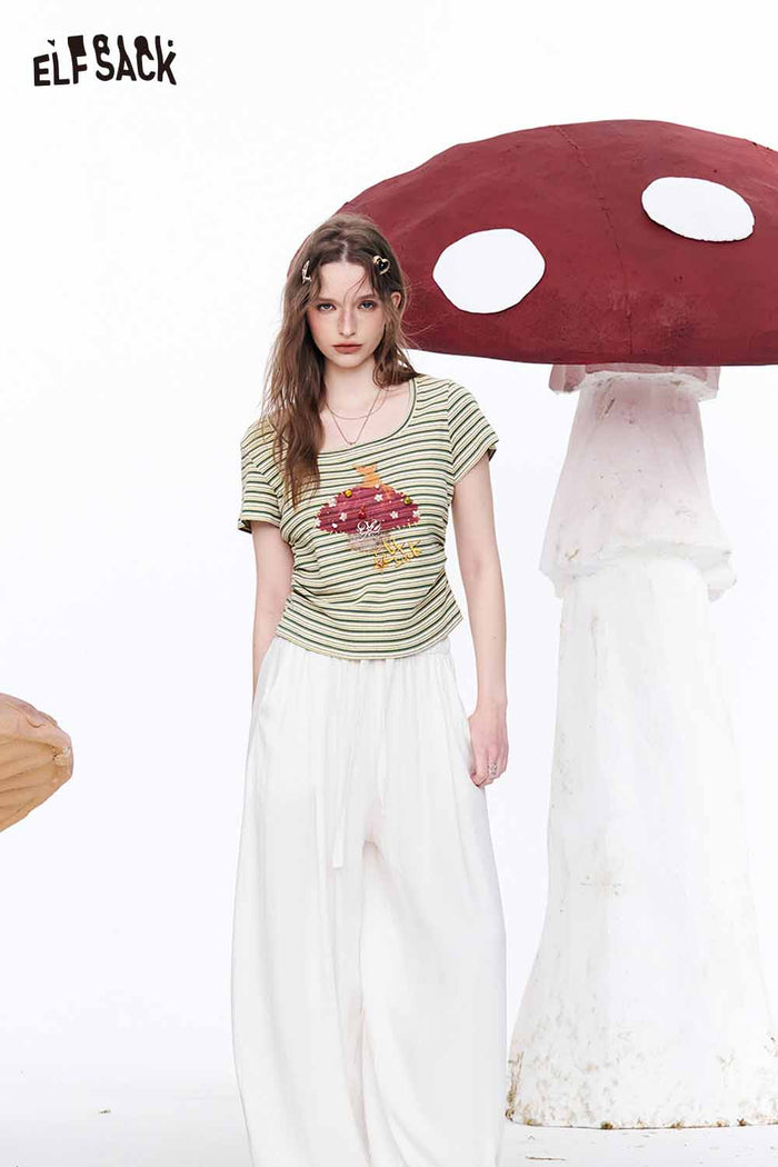 ELFSACK Cartoon Mushroom Striped Knit Top