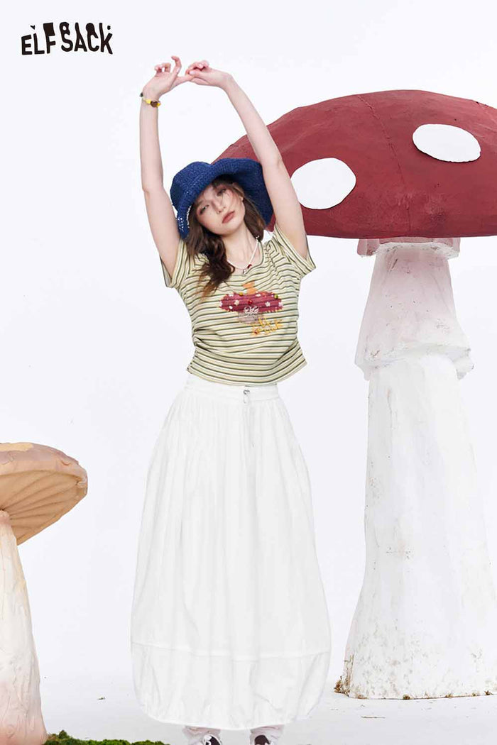 ELFSACK Cartoon Mushroom Striped Knit Top