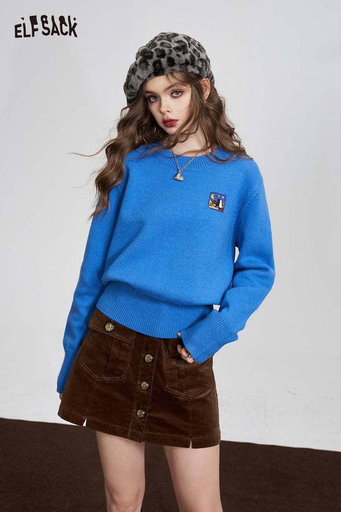 ELFSACK Casual Classic Solid Soft Cropped Sweater