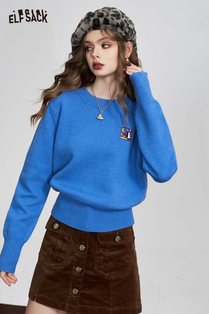ELFSACK Casual Classic Solid Soft Cropped Sweater