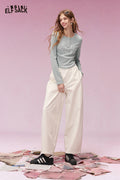 ELFSACK Casual Letter Print Henley Neck Fitted Cropped Long Sleeve Tshirt