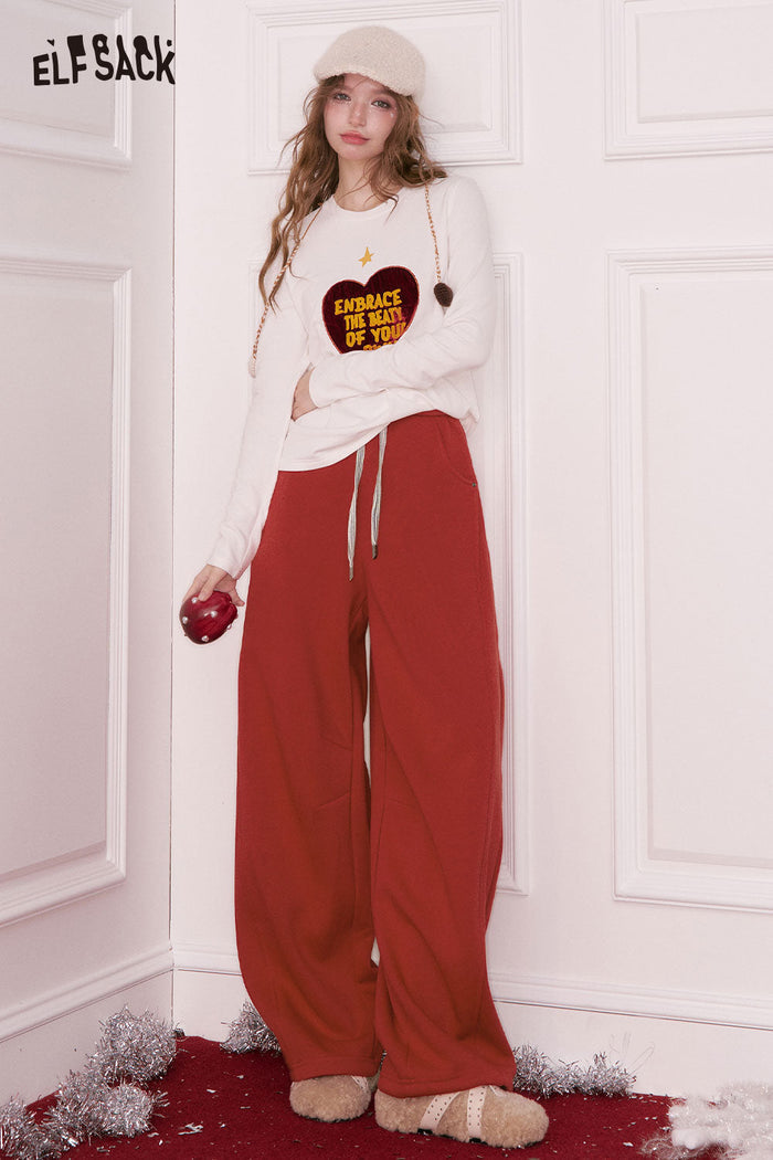 ELFSACK Casual Loose Solid Tie Wide Leg Sweatpants