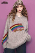 ELFSACK Casual Round Neck Pullover Rainbow Graphic Sweater