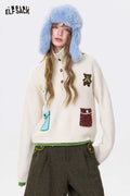 ELFSACK Casual Solid Embroidery Stand Collar Knitwear