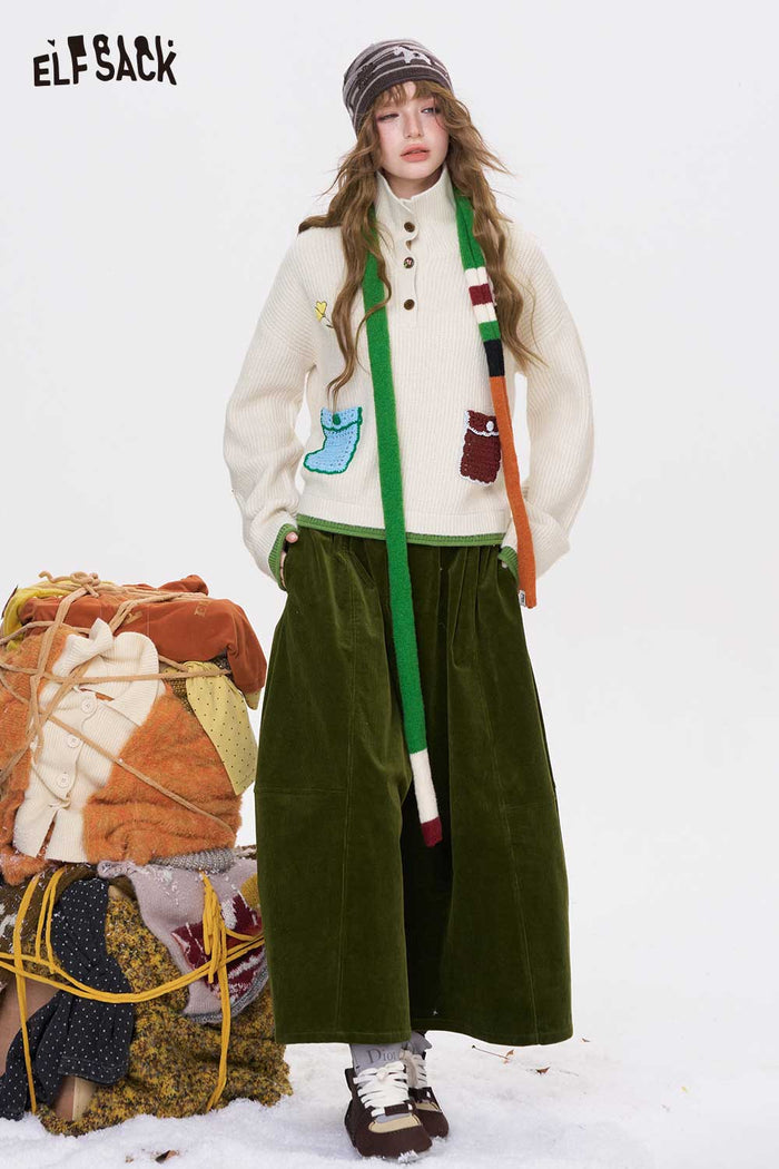 ELFSACK Casual Solid Embroidery Stand Collar Knitwear