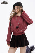 ELFSACK Casual Solid Heart Patchwork Hooded Sweatshirt