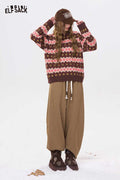 ELFSACK Casual Solid Loose Straight Drawstring Floor Length Sweatpants