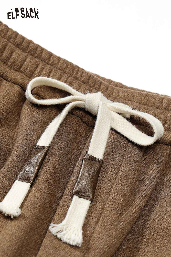 ELFSACK Casual Solid Loose Straight Drawstring Floor Length Sweatpants