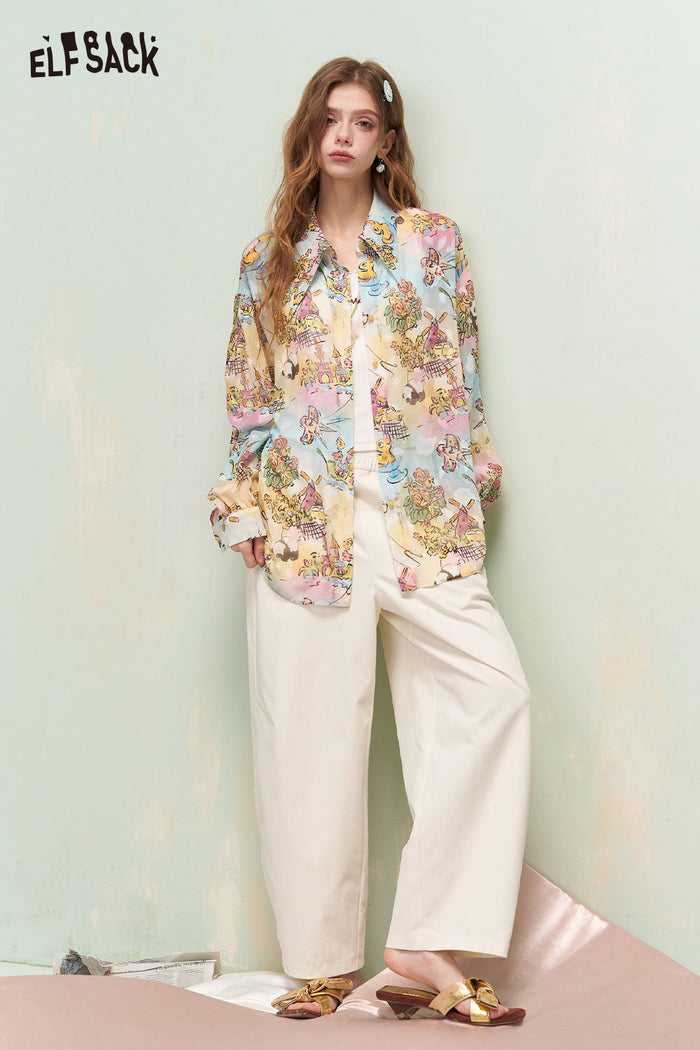 ELFSACK Casual Wide Leg Pants with Relaxed Fit