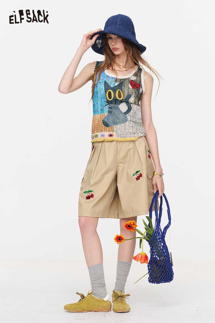 ELFSACK Cat Patchwork Knit Tank Top