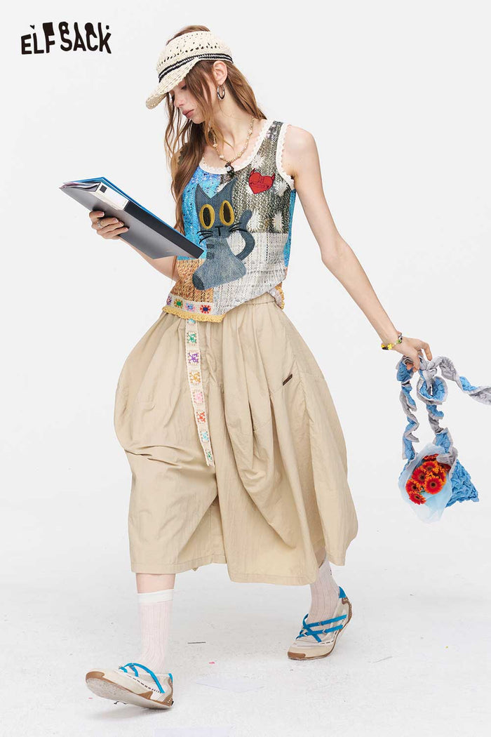ELFSACK Cat Patchwork Knit Tank Top