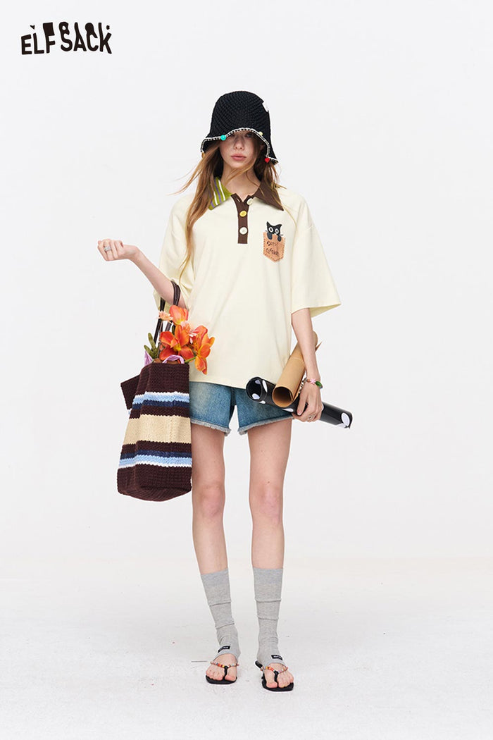 ELFSACK Cat Pocket Polo T-Shirt