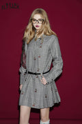 ELFSACK Cherry Plaid Dress Woman Korean Fashion Long Sleeve Dress